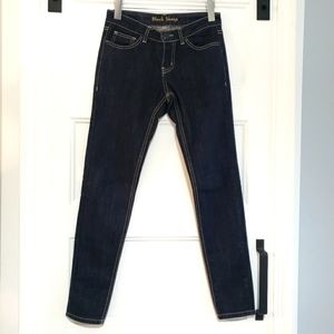 Black Sheep Boutique Indigo Skinny Jean Womens 2 Mid Rise Tan Stitched Denim